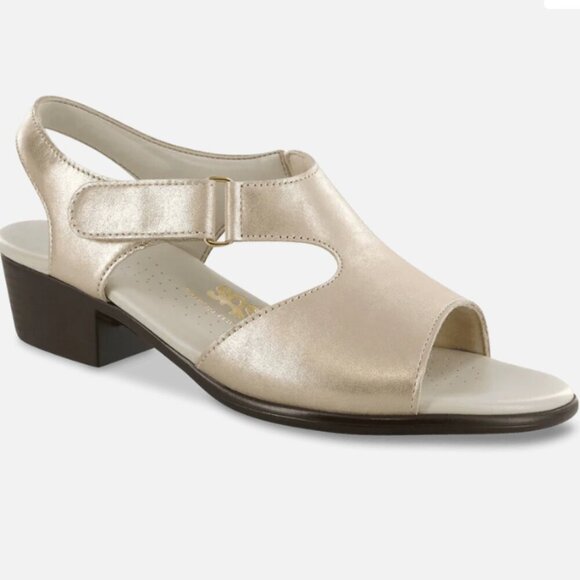 NEW‎ SAS Suntimer Leather Heeled Sandal-Narrow Size 8N in Lusso (Gold) Comfort - Picture 1 of 16